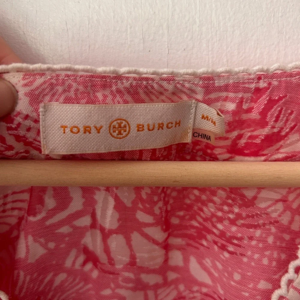 Tory Burch Tunic Coverup Womens Medium Pink Palm Print Resortwear Boho Luxe